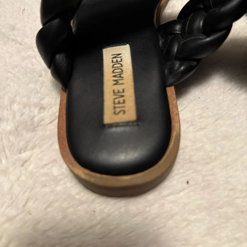 STEVE MADDEN Womens Size 7.5 Black‎ Braided Square Toe Double Straps Casual Chic